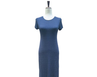 Navy Blue '90s Polka-Dot Sheath Dress