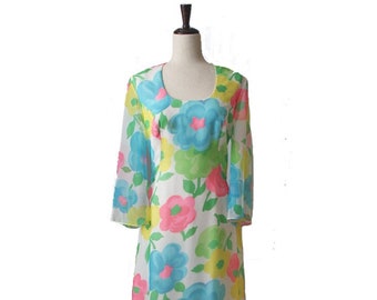 Vintage ‘60s Boho Floral Silk Maxi Dress | M