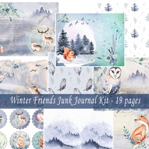 Kit Winter Junk Journal, Winter Animals Junk Journal, Forest Animals Junk Journal, Papier numérique