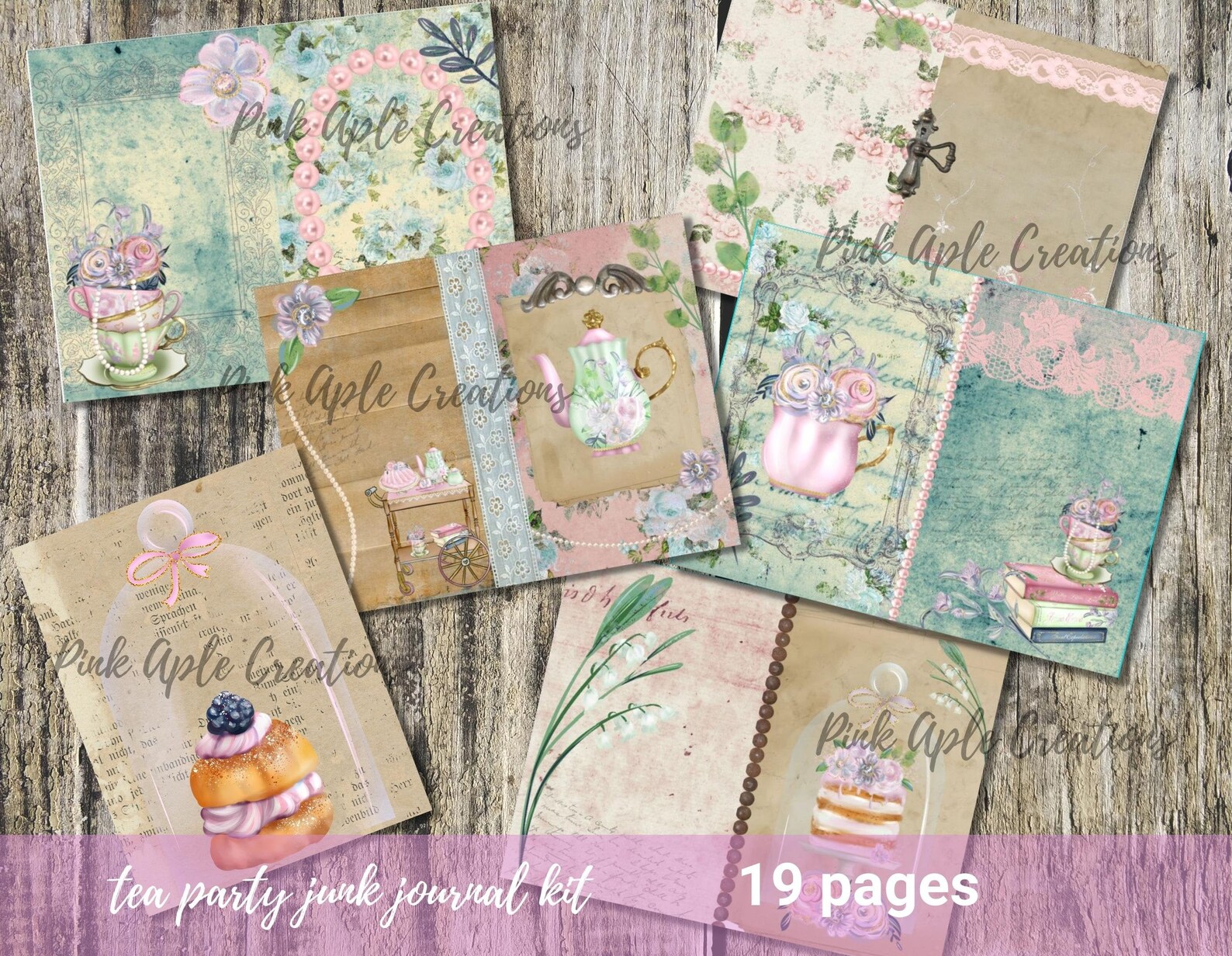 Tea Party Journal Kit, Tea Party Junk Journal Kit, Printable Junk