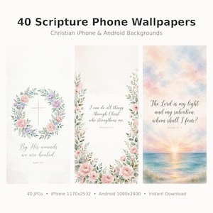 Christian Phone Wallpaper | 40 Bible Verse Lock Screens | Scripture iPhone Background | Faith Android Wallpaper | Instant Download