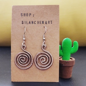 Minimalist 14g Thick copper hammered spiral earrings/fashion/Retro/Vintage earring/Handmade colour earrings/dangle