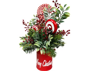 Whimsical Peppermint Christmas Arrangement For Your Holiday Decorating,  Holiday Candy Cane Centerpiece