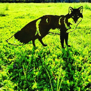 Rusted Metal Fox Yard Art Lawn Stake