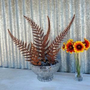 Rusty Fern Fronds Bouquet Ferns for Plant Pot Decoration Rusted Metal Flower Plant Stake for Garden Vase image 1