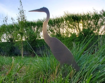 Metal Blue Heron Yard Art | Rusty Bird Heron Garden Decoration | Rusted Egret Gift