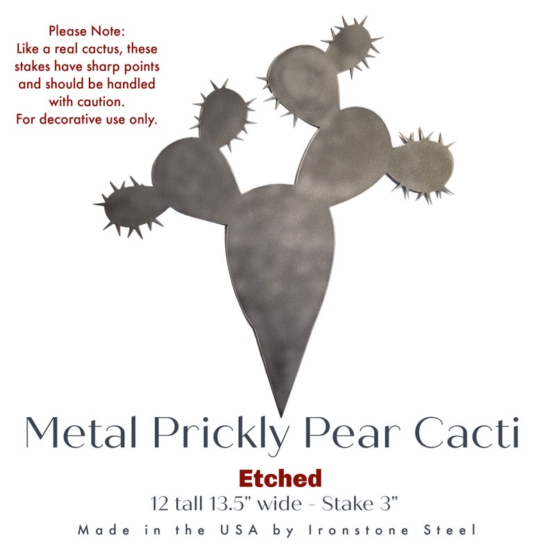 Metal Prickly Pear Cactus Yard Art | Rusty Desert Garden Stake ...