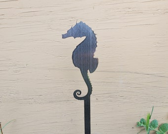 Seahorse Planter Pick | Ocean Garden Stake | Rusted Metal Beach Art | Rusty Beach House | Nautical Decoration | Metal Ocean Art