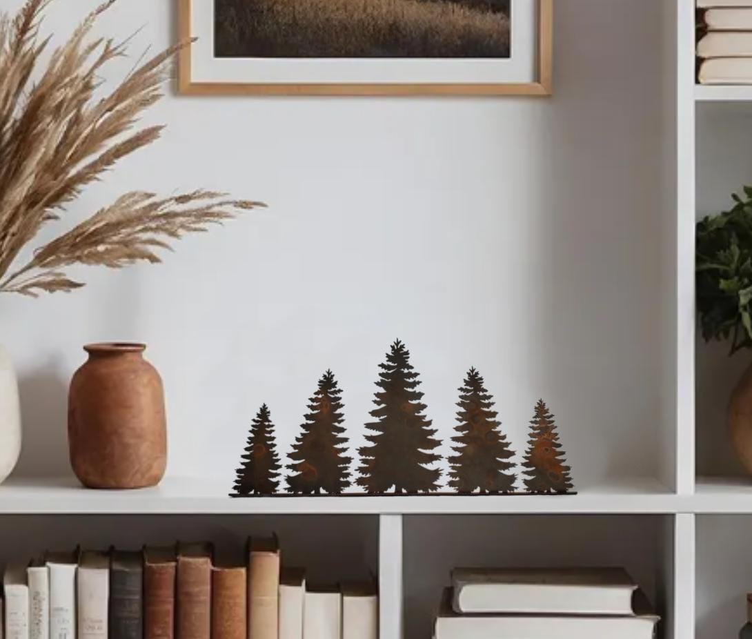 Rusted Metal Evergreen Tree Decor for Mantel or Shelf | Freestanding ...