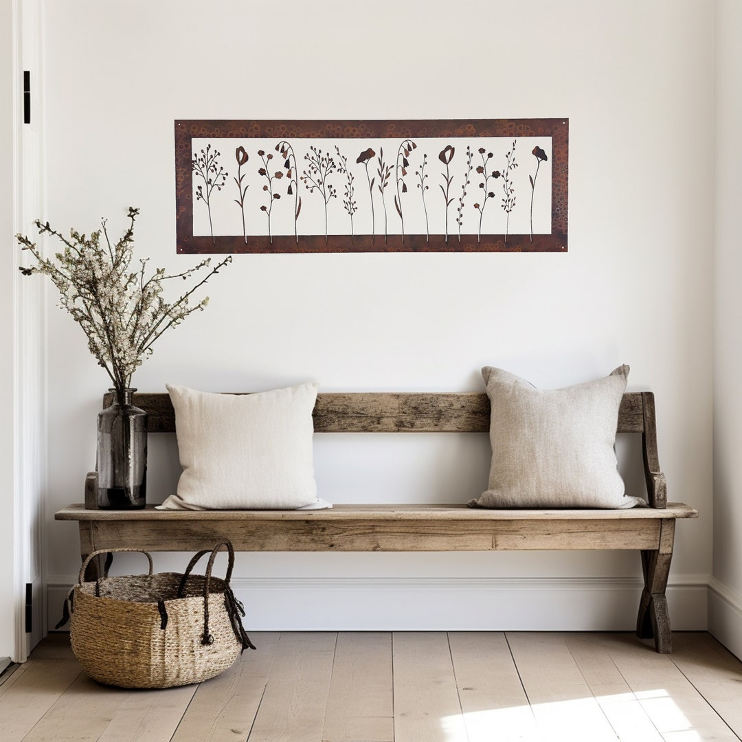 Metal Wildflower Wall Art Decoration Statement Piece | Rustic Modern ...