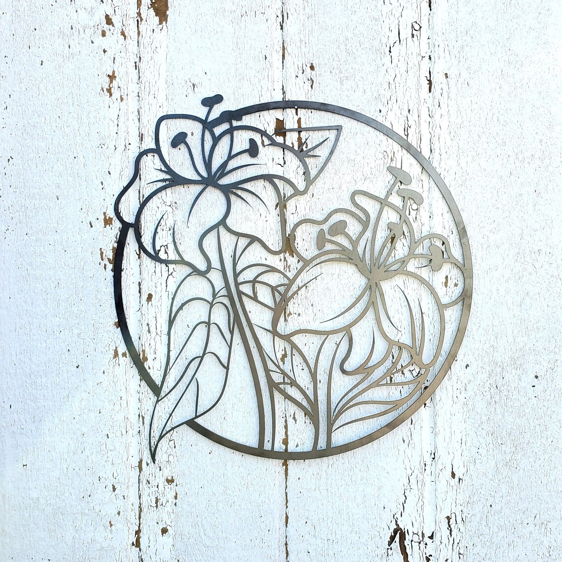 Large Metal Flower Garden Wall Art Sign Flower Yard Art Etsy