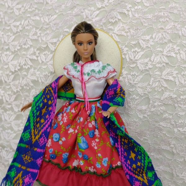 only clothes only traditional dress from Mexico for doll size 11.5 inches 30 centimeters figure 1/6 inspired by Oaxaca