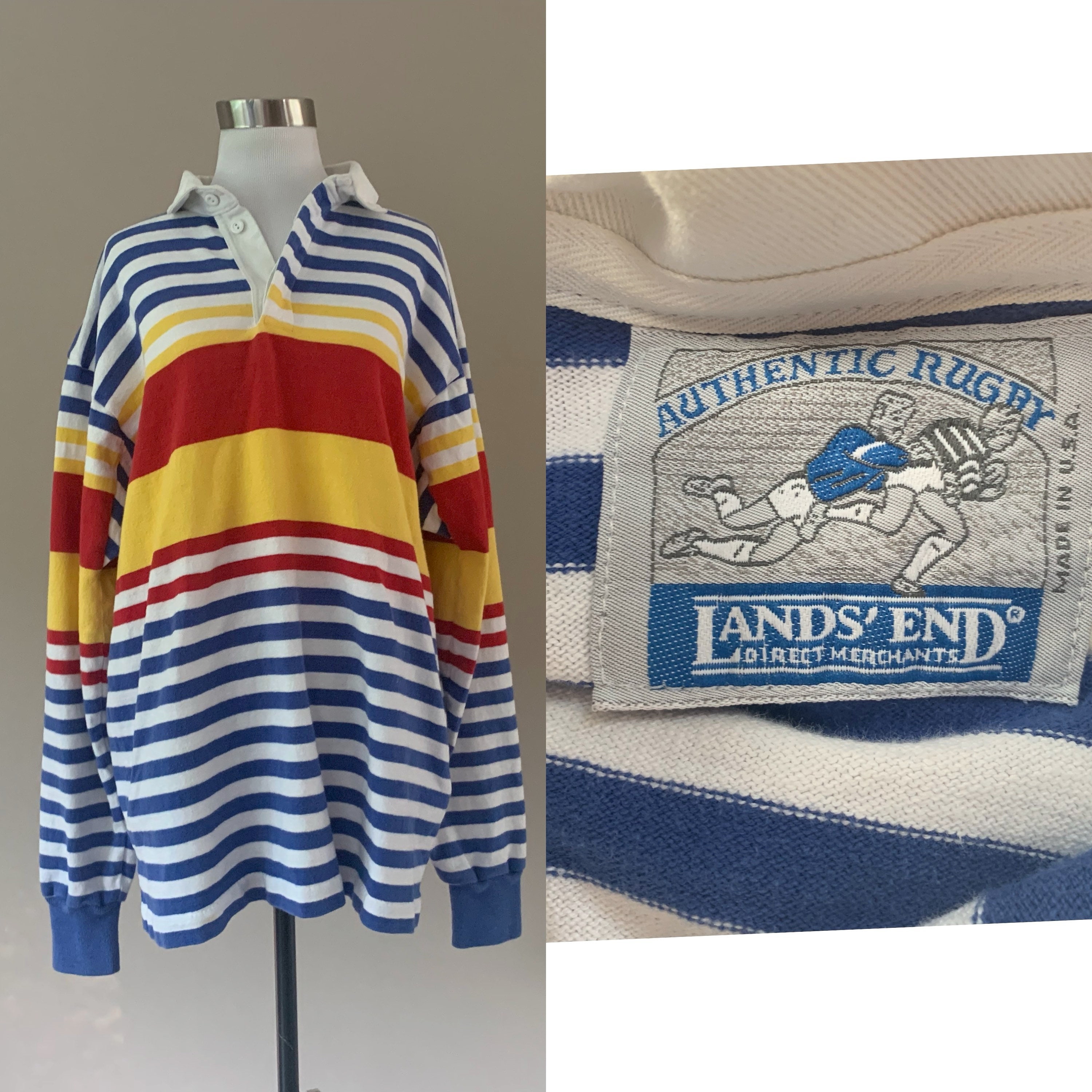 VTG Lands' End Rugby Poly Shirt Mens Large 100 Cotton Etsy