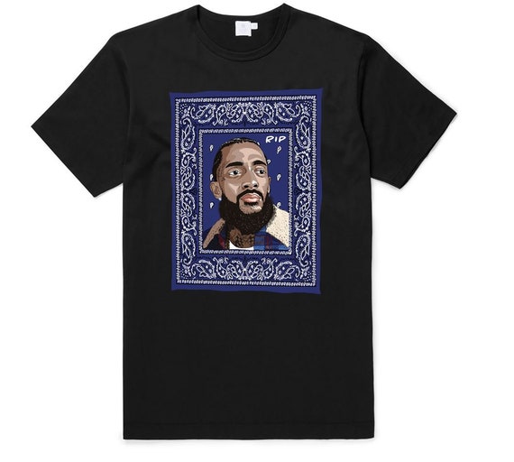 Nipsey Hussle T-shirt Blue Bandana Hip 