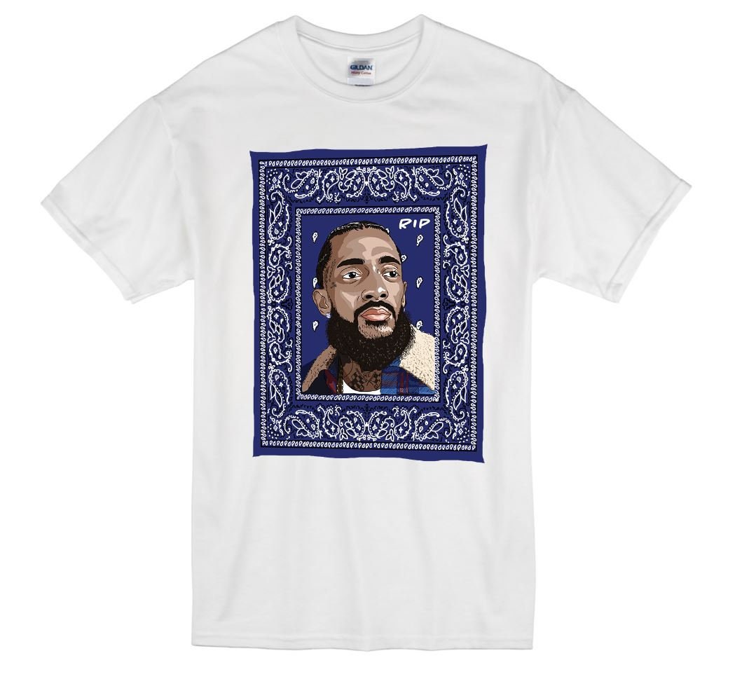 Nipsey Hussle T-shirt Blue Bandana Hip 