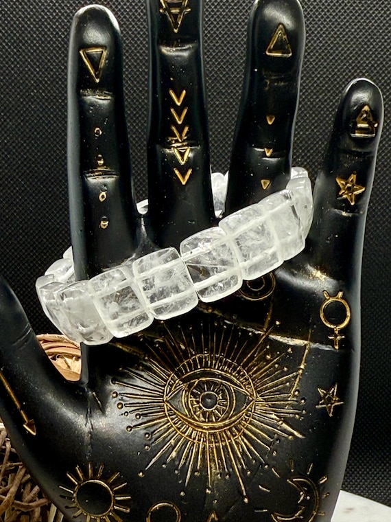 Clear Quartz Bracelet: Rectangle Bead Stretch Cry… - image 5