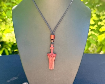 Cinnabar Sword Pendant Necklace - Spiritual Warrior Amulet for Power and Ancient Wisdom, Premium Crystal Red Blade Adjustable Cord Necklace