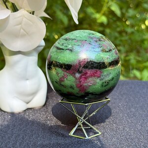Ruby Zoisite crystal sphere,large crystal ball with ruby,crystal for home decor,gift for spiritual practitioner,85mm multi color crystal orb