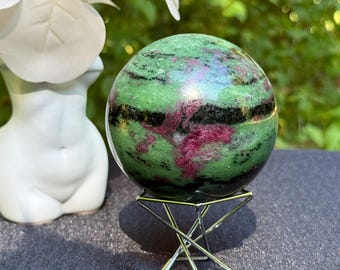 Ruby Zoisite crystal sphere,large crystal ball with ruby,crystal for home decor,gift for spiritual practitioner,85mm multi color crystal orb