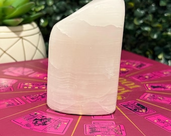 Pink Calcite crystal freeform,UV reactive pink calcite,glowing bright pink calcite stone,pink calcite with banding,polished pink calcite