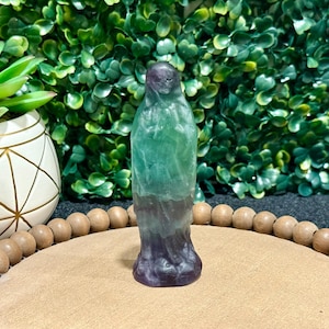 Mother Mary Rainbow Fluorite crystal carving,mother of god rainbow fluorite statue,virgin mary fluorite figure,spiritual crystal carving