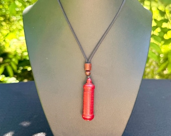 Cinnabar Cylinder Pendant Necklace, Red Hidden Chamber Jewelry for Keepsakes and Notes, Unique Handcrafted Crystal Artistic Statement Gift