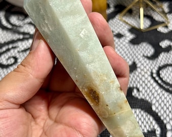 Caribbean Calcite Wand - Deep Blue Gemstone Scepter, Spellwork Magic Mystical Carving, Bridal Bouquet Handle, Gift for Mineral Collector