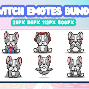 Cute Frenchie Emote Bundle, Grey Frenchie Emote, French Bulldog Emotes, Twitch Emotes Bundle, Chibi Style dog Emotes, Frenchie Emotes