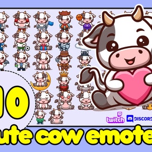 cow emotes! Cute cow twitch emotes, black and white cow emotes, farm animal emotes, farm emotes, steer emotes, cute farm animals twitch