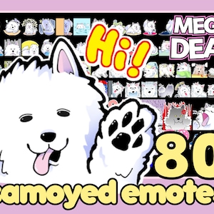 Samoyed Twitch Emote, fluffy white dog Emotes, Cute Samoyed Emote, Husky Twitch Emotes, Samoyed dog Discord Emotes, white dog emotes
