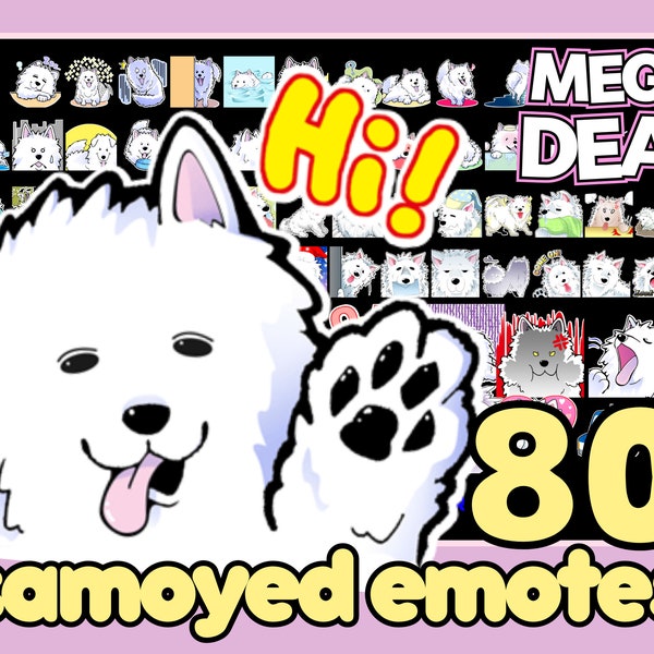 Samoyed Twitch Emote, chien blanc moelleux Emotes, Cute Samoyed Emote, Husky Twitch Emotes, Samoyed dog Discord Emotes, emotes de chien blanc