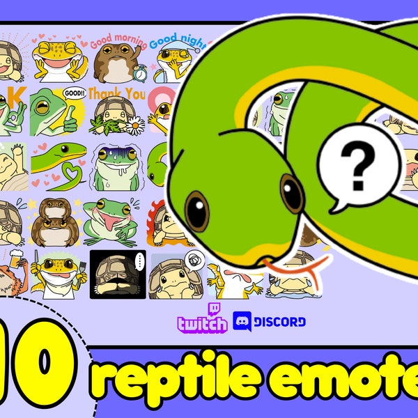 ¡Emoticonos de contracción de reptiles! emotes de tortuga, emotes de lagarto, emotes de gecko, emotes de camaleón, emotes de serpiente, emotes de rana, emotes de contracción de lagarto, lindas