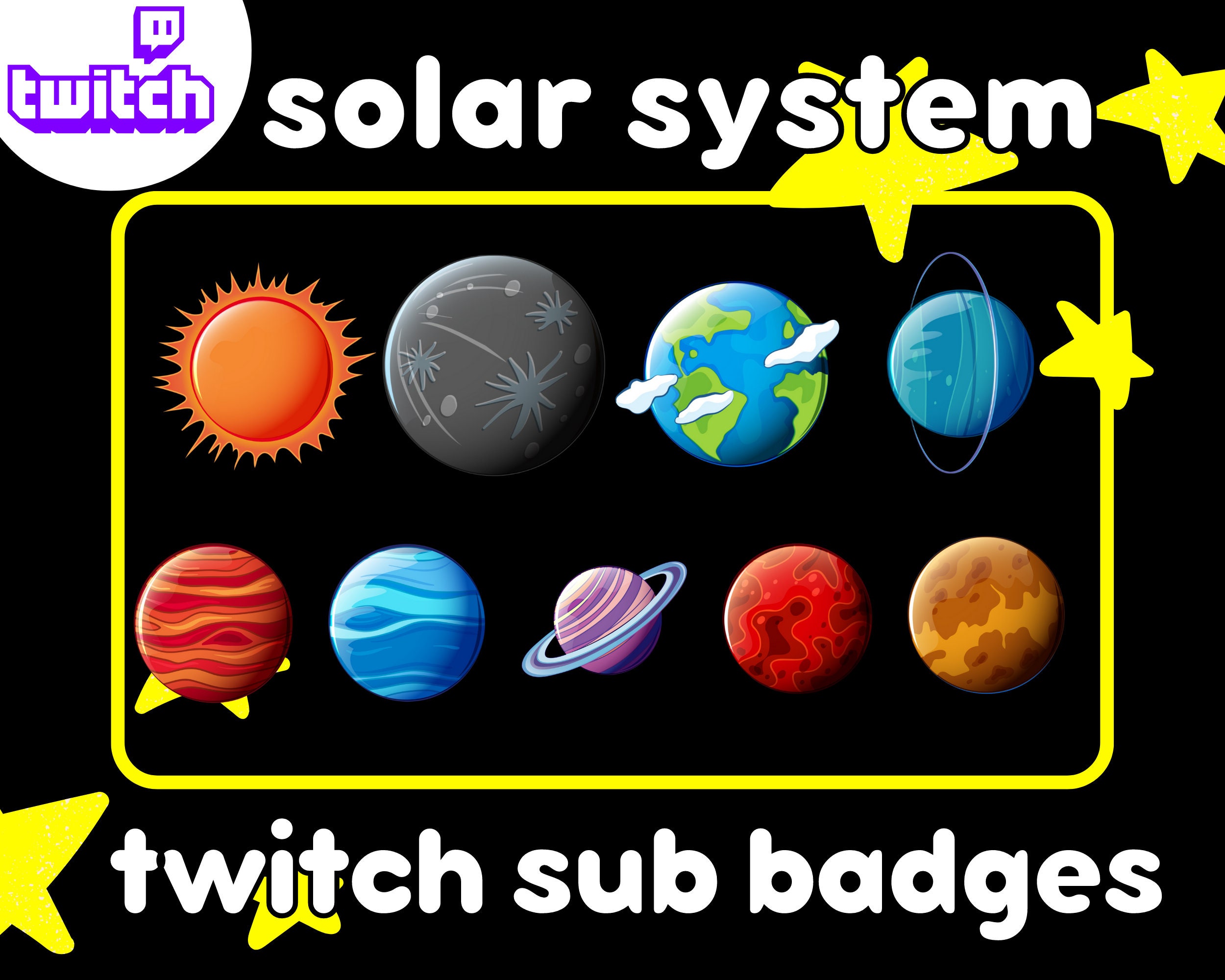 Solar System Twitch Sub Badges Planet Twitch Badges Cute 