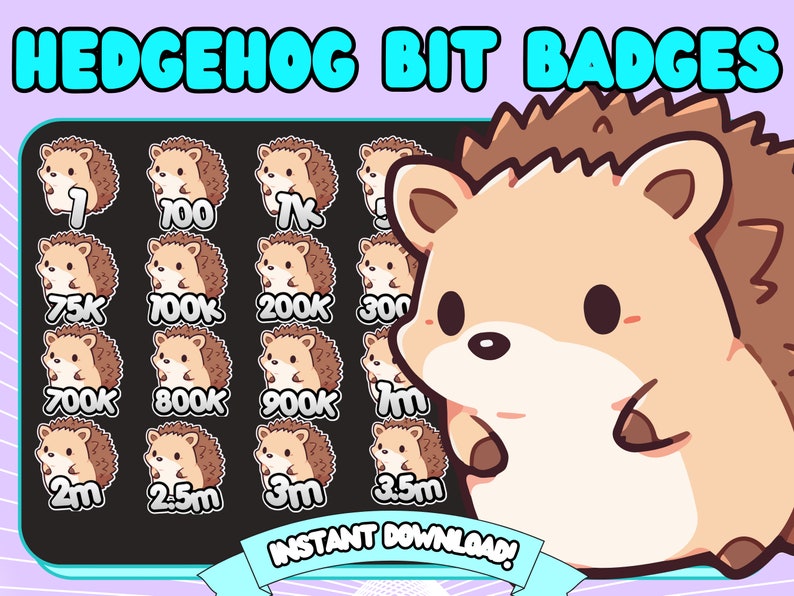 Sloth Micro Bit Hedgehog Twitch Bit Badges | Twitch Bits Hedgehog Badges | Hedgehog Sub ...