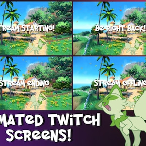 Sprigatito Twitch Screen, Pokemon Scarlet Violet Startbildschirm Twitch, animierte Pokemon Be Right Back, Laufende Pokemon Twitch Screen
