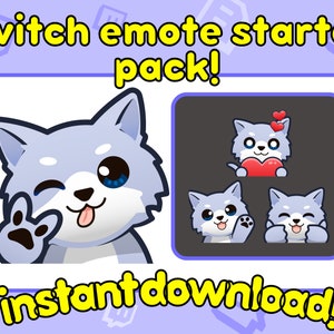 Husky Twitch Emote, Husky Emotes, Cute Husky Emote, Huskey Twitch Emotes, Cute Dog Discord Emotes, wolf emotes, dog twitch emotes, grey dog
