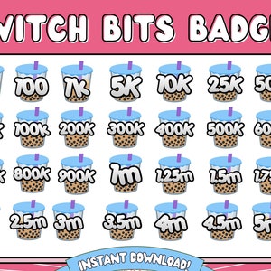 Twitch Bit Badges | Complete Boba Twitch Bit Badges Set | Bubble Tea bit badges | Twitch Bits Badges | bubble tea emotes cute