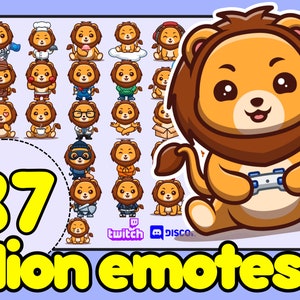 Cute Lion Emote Bundle, Chibi Style Lion Emote, Lion Twitch Emotes, Twitch Emotes Bundle, Chibi Lion Emotes, Discord Emotes