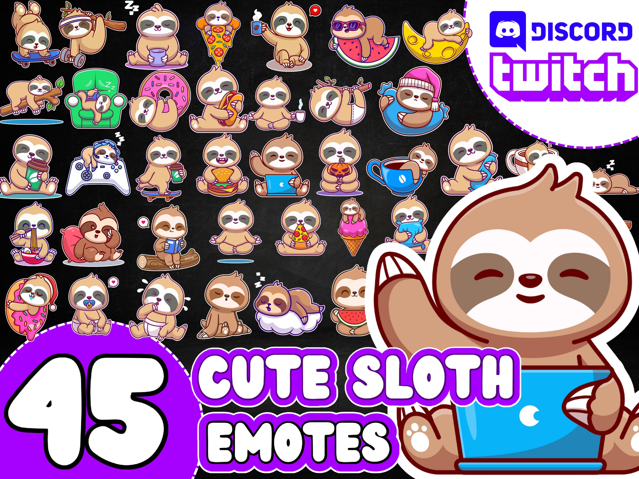Sloth Emotes Sloth Emotes, Sloth Twitch Emotes, Cute Sloth Emotes, Sloth Discord ...