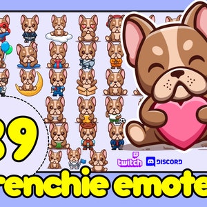 Frenchie Emotes Bundle, French Bulldog Emotes, Frenchie Emote Twitch, Frenchie Twitch Emote Chibi Style dog Emotes, brown frenchie emotes
