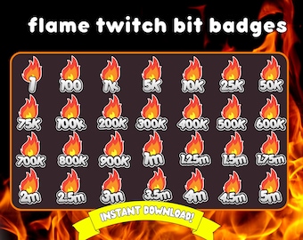 Fire Twitch Bit Badges | Fire Twitch Bits Badges Set | Flame Bit Badges | Fire sub badges| Twitch Fire Bit Badges | Flame bits badges