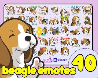 40 Beagle Twitch Emotes Bundle, Beagle dog emotes dog megapack emotes, airport dog emote, discord emotes dog, cute dog emotes twitch