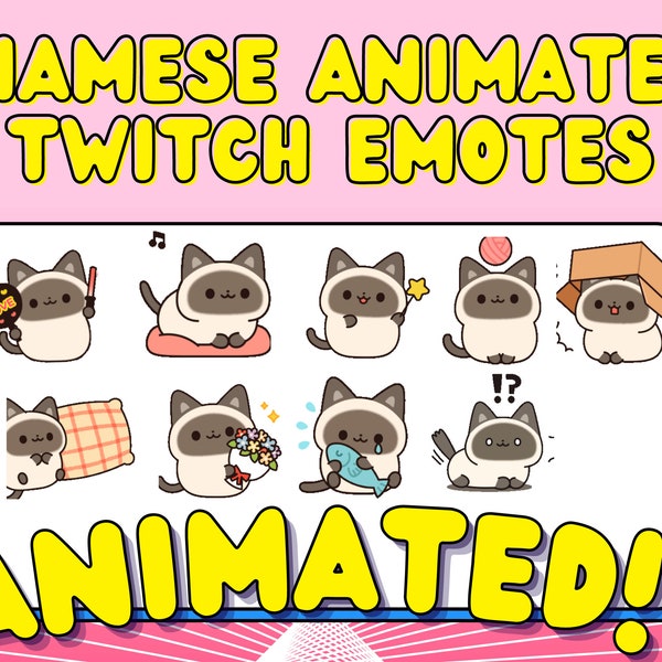 Siamkatze Emotes, siamesische Emotes, süße Katze Emotes, süße Katze Twitch Emotes, animierte Katze zucken Emote, süße Katze Emotes, kawaii Katzen Emote