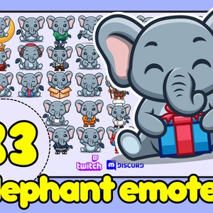 Elephant Emotes, cute elephant Twitch Emotes,  african animals Emotes, cute animal twitch discord emotes, hippo emotes, elephants emotes