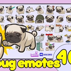 Pug Twitch Emote, Pug Emotes, Cute Pug Emote, Pug Twitch Emotes, Dog Discord Emotes, Pug Discord Emotes, frenchie emotes, frenchie twitch