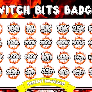 Fire Twitch Bit Badges | Fire Twitch Bits Badges Set | Twitch Tier Badges | Twitch Badges | Twitch Emotes | Twitch Fire Bit Badges | Flame