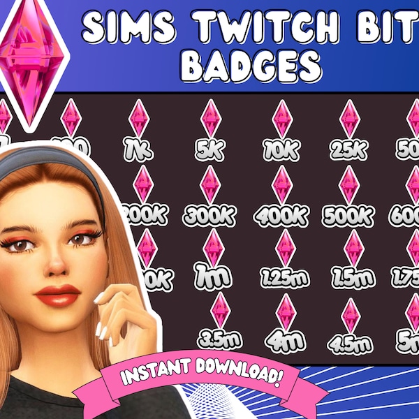 Twitch Bit Badges | Twitch Bits Badges | The Sims Twitch Emotes | The Sims Bit Badges | pink twitch emotes, pink bit badges, The Sims emotes