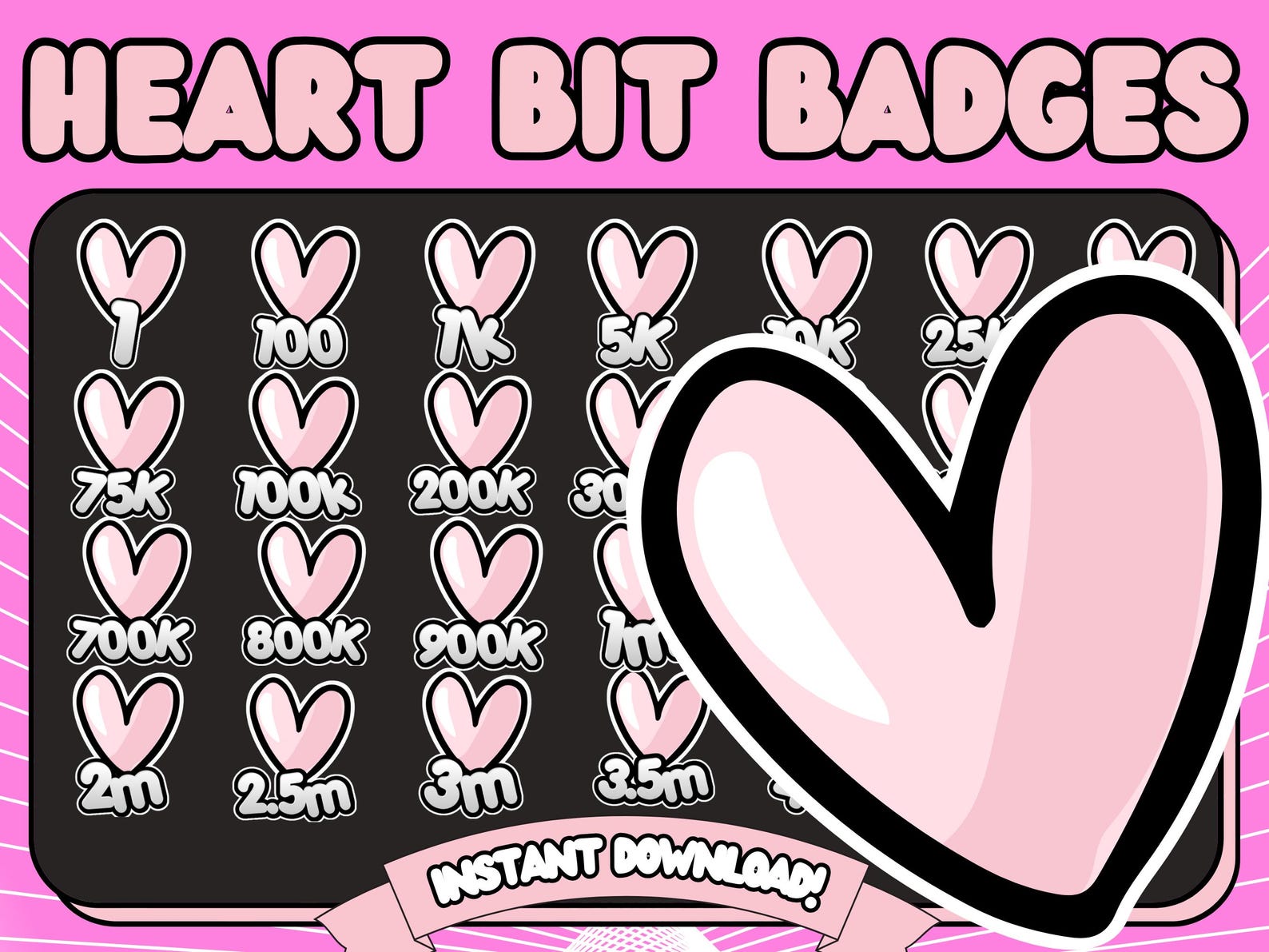 Pink Twitch Bit Badges | Twitch Bits Badges| Cute Bit Badges | Heart ...