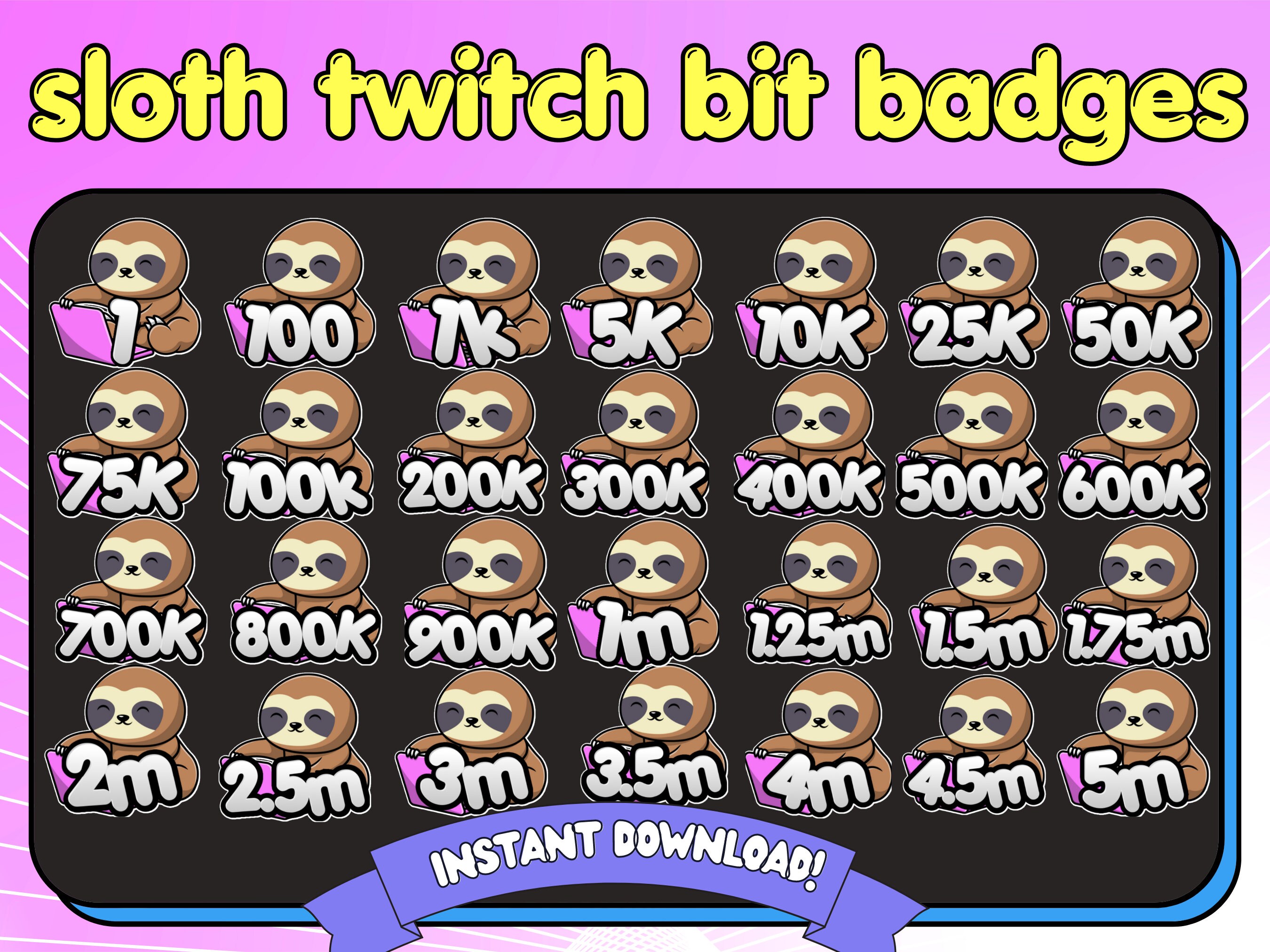 Sloth Micro Bit Sloth Twitch Bit Badges | Twitch Bits Sloth Badges | Sloth Sub Badges ...