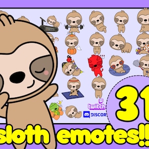 Sloth Emotes, Sloth Twitch Emotes, Cute Sloth Emotes, Sloth Discord Emote, Sloth Twitch Emote, Sloth Discord Emote Pack, Cute Sloth Pack